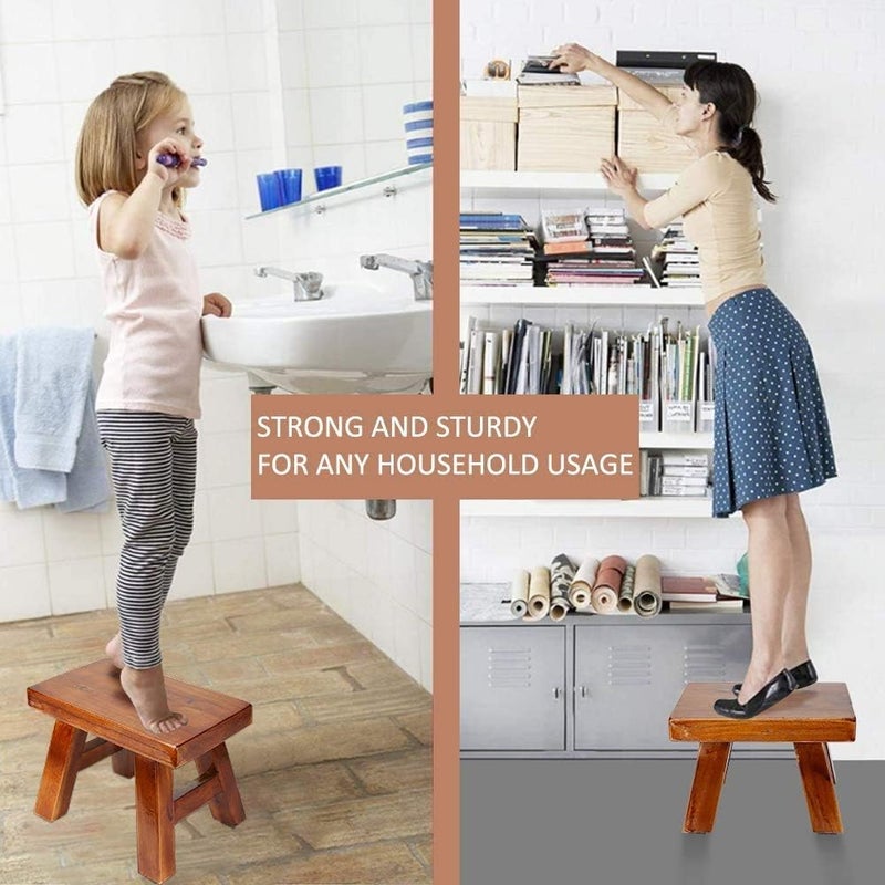 XDSTOOL Small Stool Wooden Step Stool Footstool Solid Wood 8 inch for Kids Adults Plant Stand Fishing Stool (Black) - Image 3